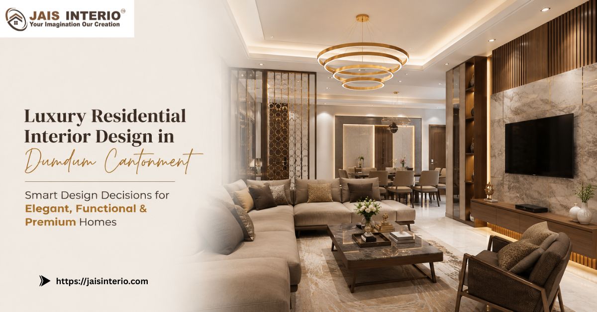 Luxury residential interior design featuring a premium living room, elegant bedroom, modern home interiors, and customized residential interior design by Jais Interio in Dumdum Cantonment.