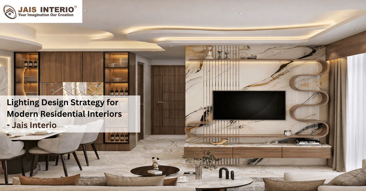 Modern residential interior lighting design showing layered lighting strategy